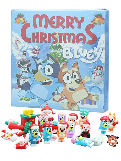 Bluey Figure Christmas Advent Calendar 24pcs Set Blind Box Birthday Gift Kawaii Blue Dog Anime Figural Action Pvc Model Kid Toy