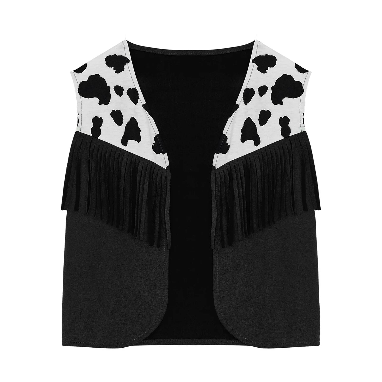 Kids Child Halloween Western Cowboy Cowgirl Cosplay Costume Cow Print Tassels Vest and Flared Pants Set Carnival Party Dress Up