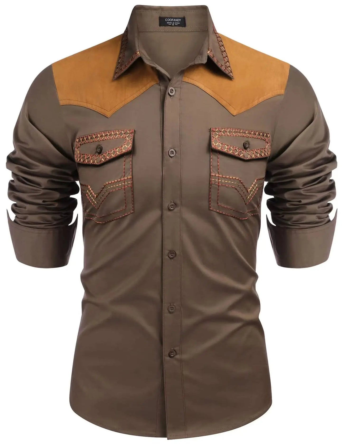 Chemise style cowboy western pour homme, printemps-automne 2025, manches longues, revers, vêtements décontractés et tendance