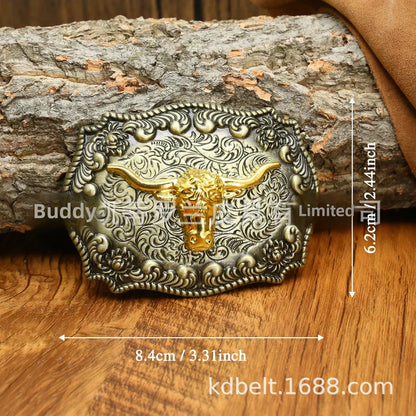 Ceinture ajustable en cuir style cowboy western, style punk, estampage en alliage, boucle de ceinture rétro américaine pour homme, accessoire de mode