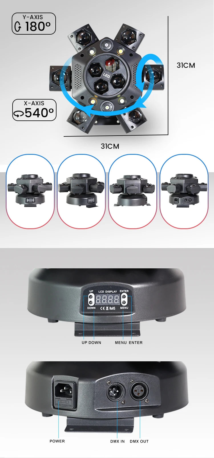 6 Arm LED Moving Head Lights RGBW 150W Lyre Beam Party Lights With Remote Sound DMX Disco DJ Stage Light for Karaoke Nightclub