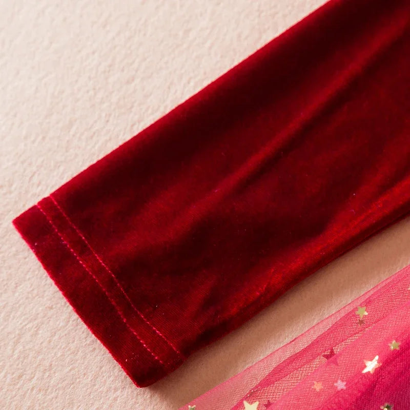 Green Christmas Dress for Kids Girls Autumn Long Sleeves Princess Dresses Children Winter Birthday Party New Year Costume 3-8Yrs