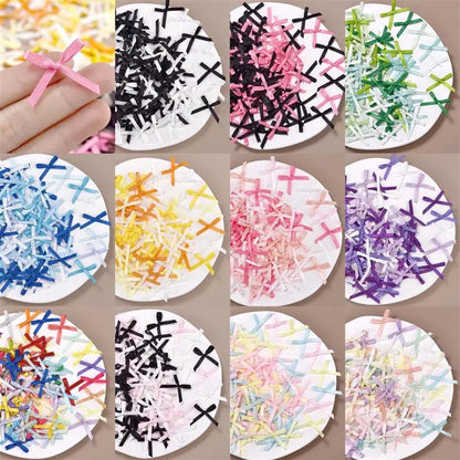 100Pcs 3mm Ribbons Mini Satin Ribbons Flowers Bows Ties Christmas Bowknot For DIY Craft Scrapbooking Embellishment Accessories