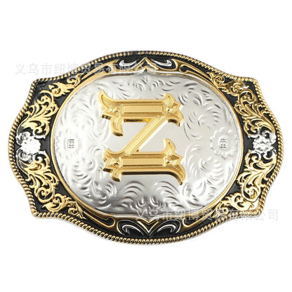 Boucle de ceinture avec lettres de A à Z, accessoires en alliage doré, style denim occidental