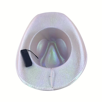 Lights Cowboy Cowgirl Hat with LED Light Up Cap Luminous Western Cowboy Hat Pearlescent Cowgirl Hat for Dancing Party Dress Up