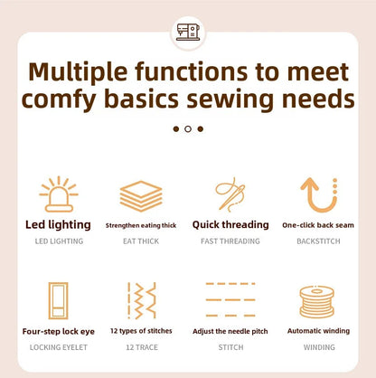 Sewing Machine, 12 Stitches Domestic Sewing Machine, Presser Foot, Overlock Machines, Electric Portable Pedal, Clothes Stitch