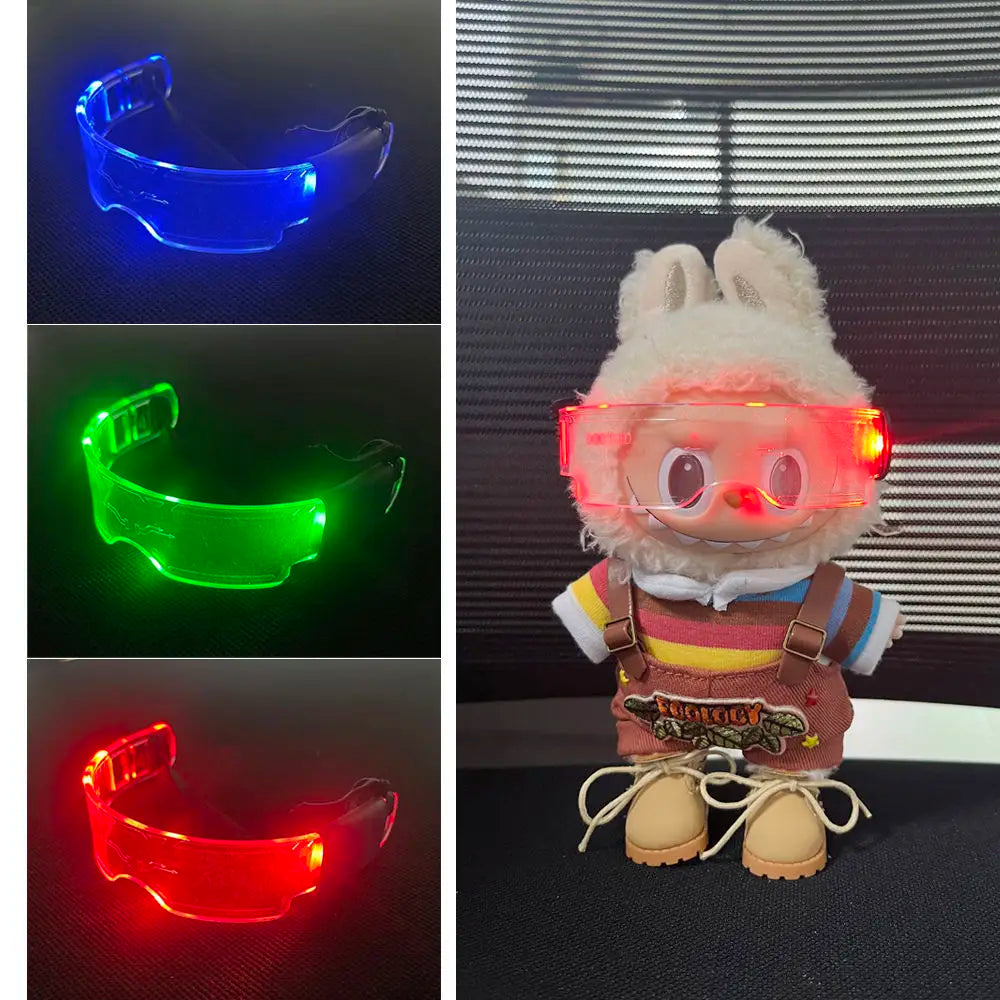 Lunettes LED Punk Labubu Poupée Labubu Lunettes Lumineuses 3 Couleurs Veilleuse Cool Lunettes Technologie Future Mini Édition pour tissu