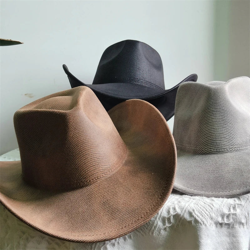 Faux Leather Western Cowboy Hats Men Women retro cowboy hats big brim cowgirl hat knight hat men chapeau ковбойская