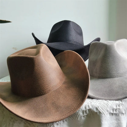 Faux Leather Western Cowboy Hats Men Women retro cowboy hats big brim cowgirl hat knight hat men chapeau ковбойская