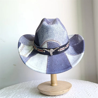 Chapeau de cowboy de style ethnique, tendance, chic, unisexe, couleur unie, avec décoration en forme de taureau, style western