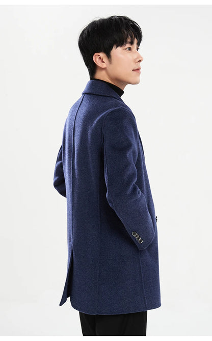 Autumn and Winter Mid-Length Western-Style Business Reversible Woolen Coat Men's 100% Wool Handmade Coat Cashmere Overcoat Coat