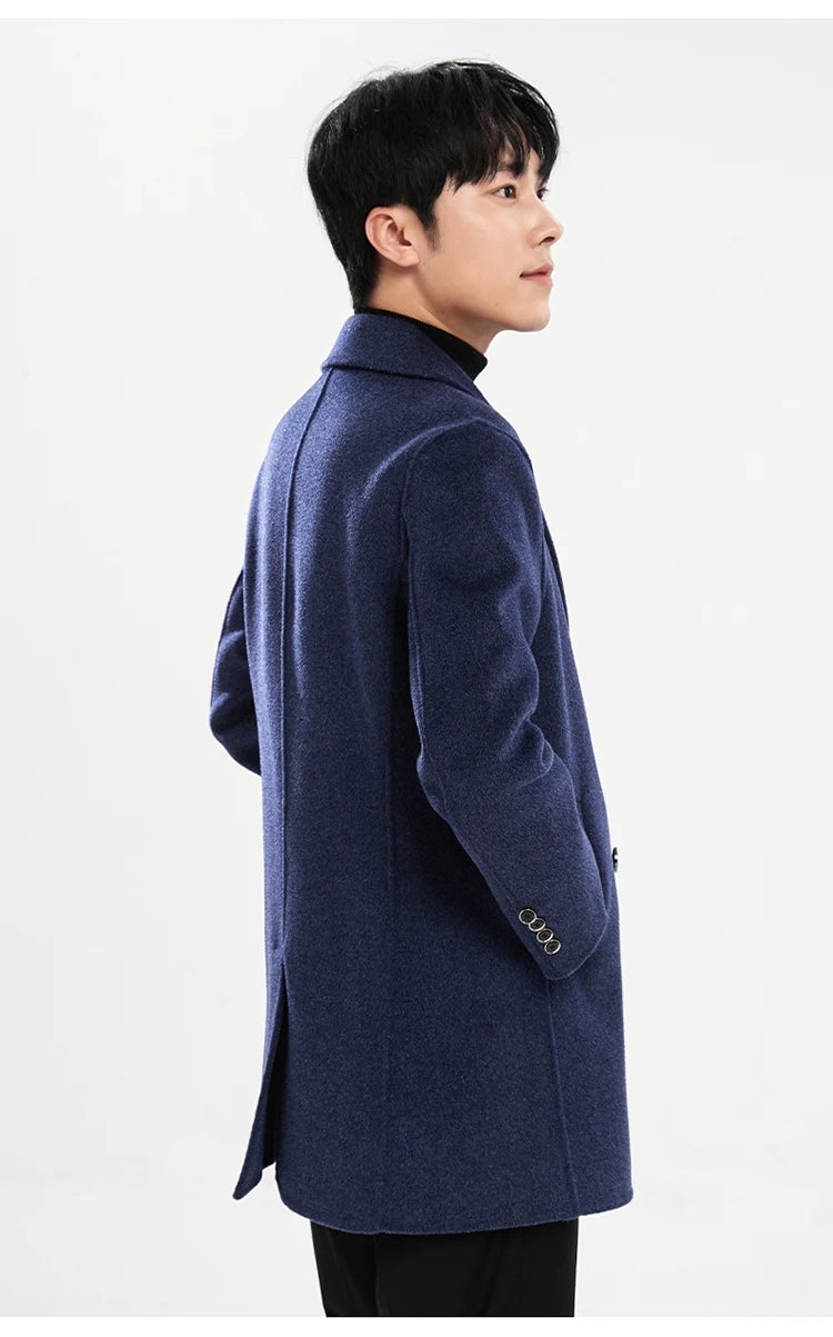 Autumn and Winter Mid-Length Western-Style Business Reversible Woolen Coat Men's 100% Wool Handmade Coat Cashmere Overcoat Coat