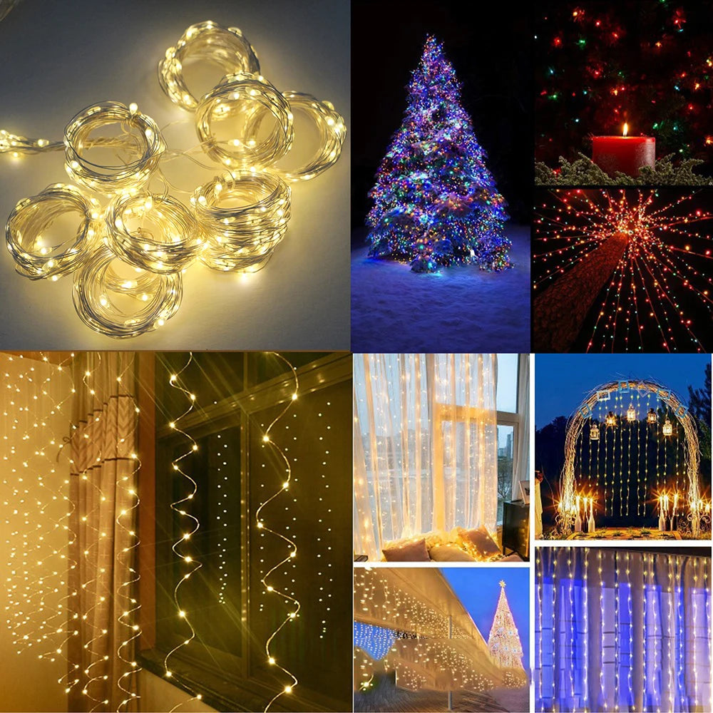 Guirlande lumineuse rideau féerique LED USB, pour nouvel an, fête de noël, mariage, anniversaire, chambre à coucher, Ramadan, pâques, décoration de la maison