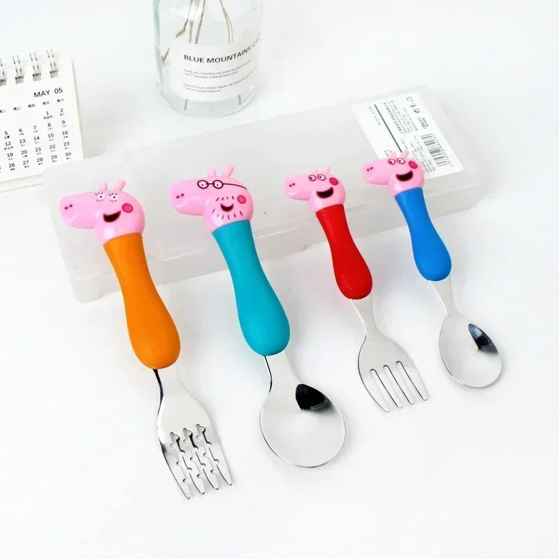 Peppa Pig Tableware Fork Spoon Action Doll Toy George Pig Dad Mom Cartoon Anime Pattern Party Toy Gifts for Boys and Girls