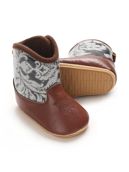 "Baby Cowboy Boots 0-18M - Autumn Western Style | Embroidered Mid-Calf Design | Fashion First Walkers"