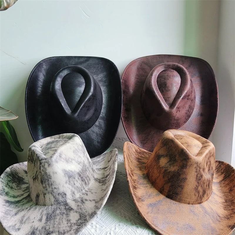 Faux Leather Western Cowboy Hats Men Women retro cowboy hats big brim cowgirl hat knight hat men chapeau ковбойская