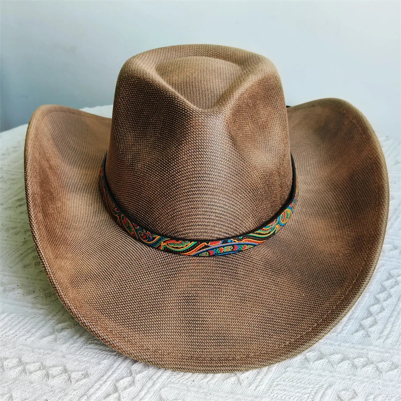 Faux Leather Western Cowboy Hats Men Women retro cowboy hats big brim cowgirl hat knight hat men chapeau ковбойская
