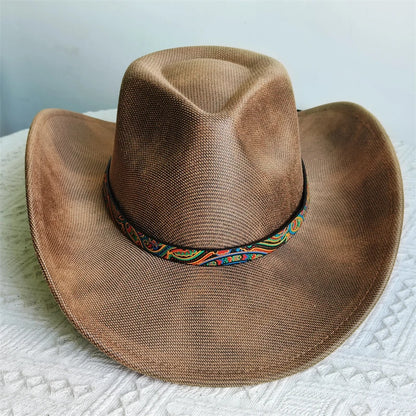 Faux Leather Western Cowboy Hats Men Women retro cowboy hats big brim cowgirl hat knight hat men chapeau ковбойская