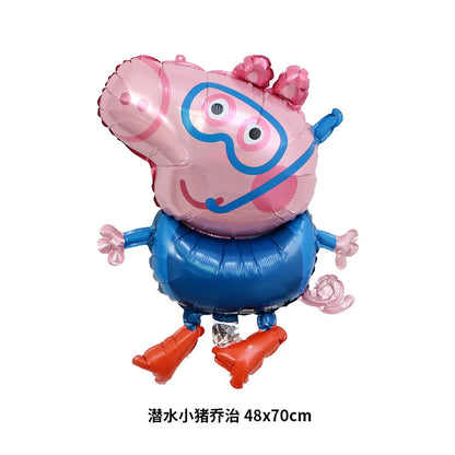 Cartoon Peppa Pig Foil Balloon Set Boating Diving Green Hat Peppa Pig Child Birthday Party Decoration Kid Toy Christmas Gift