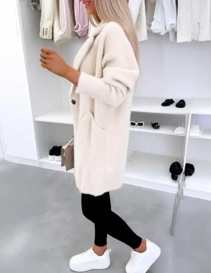 Manteau femme automne hiver 2025 col rabattu manches longues décontracté boutonné avec poches simple loisirs voyage manteau