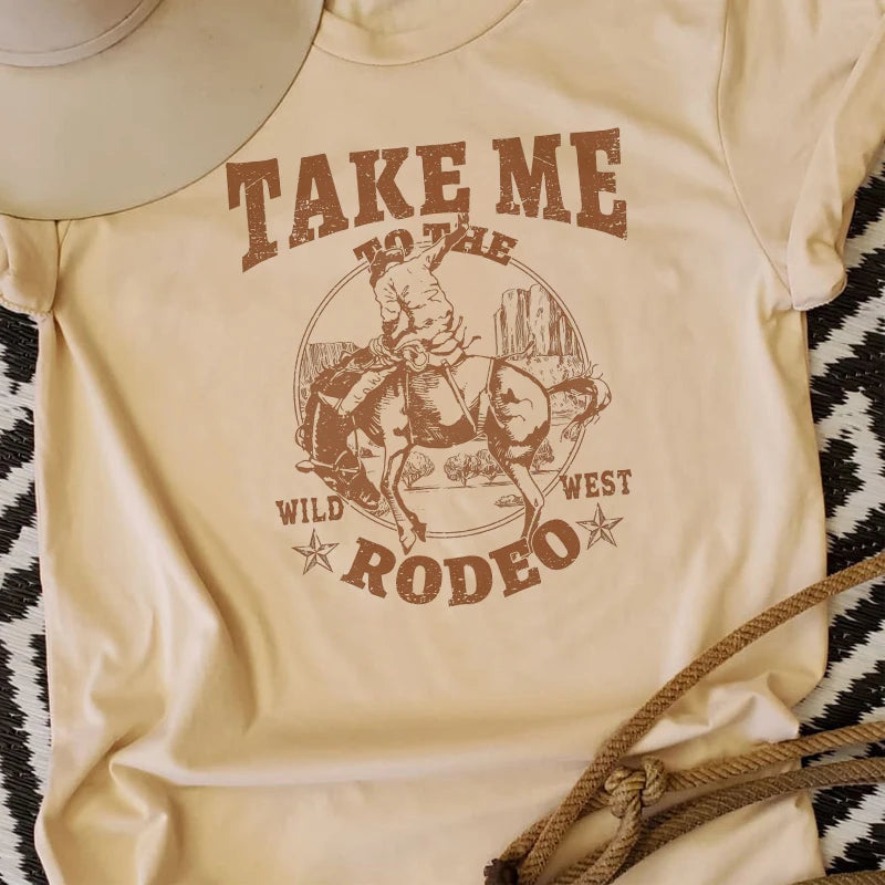 Cowboy Rodeo Graphic Tees Women Vintage Country Music Tshirt Cowgirl Cute Funny Western T-shirts Outfits Female Retro Shirt Tops