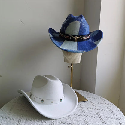Chapeau de cowboy de style ethnique, tendance, chic, unisexe, couleur unie, avec décoration en forme de taureau, style western