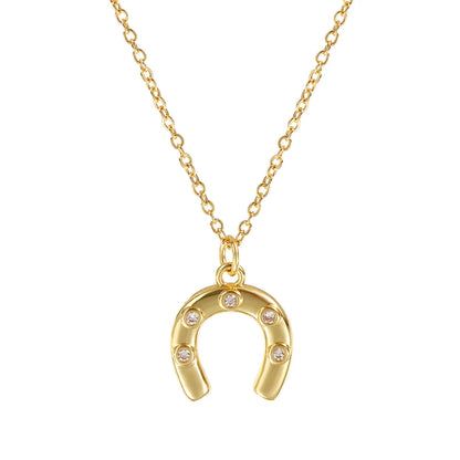 1 Piece Stylish West Cowboy 18K Real Gold Plated Brass Link Cable Chain Luck Horseshoe Pendant Charm Necklace For Women Gift