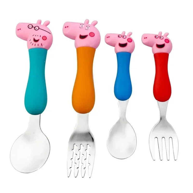 Peppa Pig Tableware Fork Spoon Action Doll Toy George Pig Dad Mom Cartoon Anime Pattern Party Toy Gifts for Boys and Girls