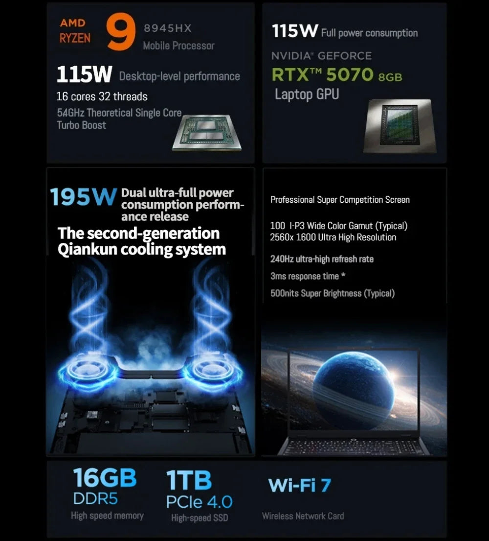 Original Lenovo LEGION R7000P 2025 R9 8945 HX R9 8940 HX RTX 5070 5060 8G 16inch 2.5K 240Hz Gaming Laptop