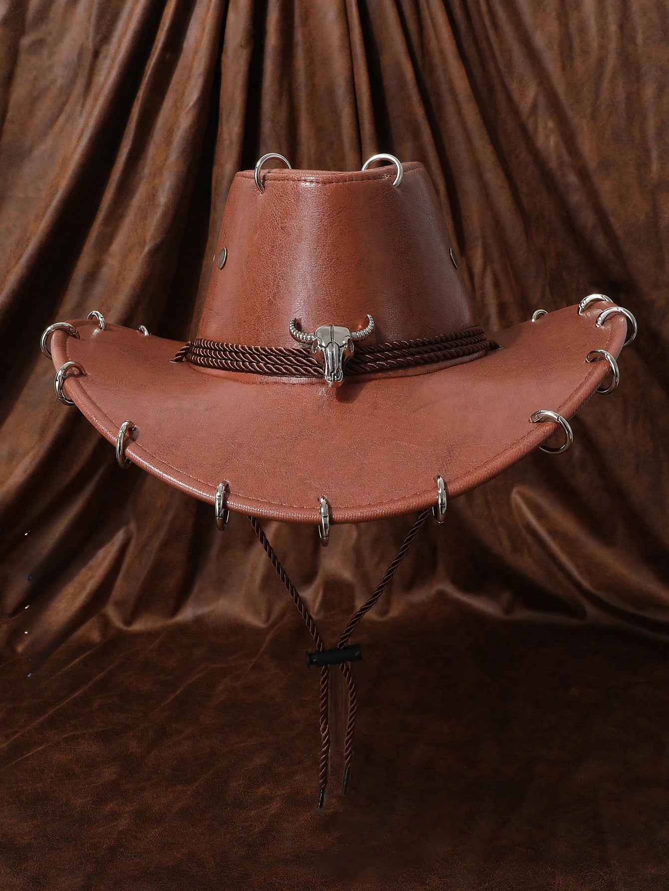 HongLuan – chapeau de Cowboy noir réglable en cuir PU pour hommes et femmes, mode occidentale de voyage, Cowgirl avec Badge Bullhead, chapeaux d'extérieur pour femmes