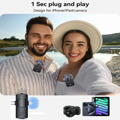 Wireless lapel microphone portable audio and video recording mini microphone suitable for iPhone, Android outdoor live streaming