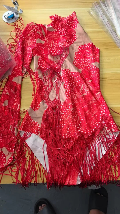 Body élastique à paillettes dorées et argentées avec pompons pour danse latine, tenue de scène, discothèque, DJ, chanteur, Q025Body élastique à paillettes dorées et argentées avec pompons pour danse latine, tenue de scène, discothèque, DJ, chanteur, Q025