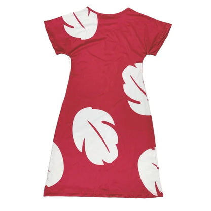 2025 Halloween Costume de Cosplay Lilo  pour filles, robe d'été hawaïenne à motif de feuilles de dessin animé, rouge