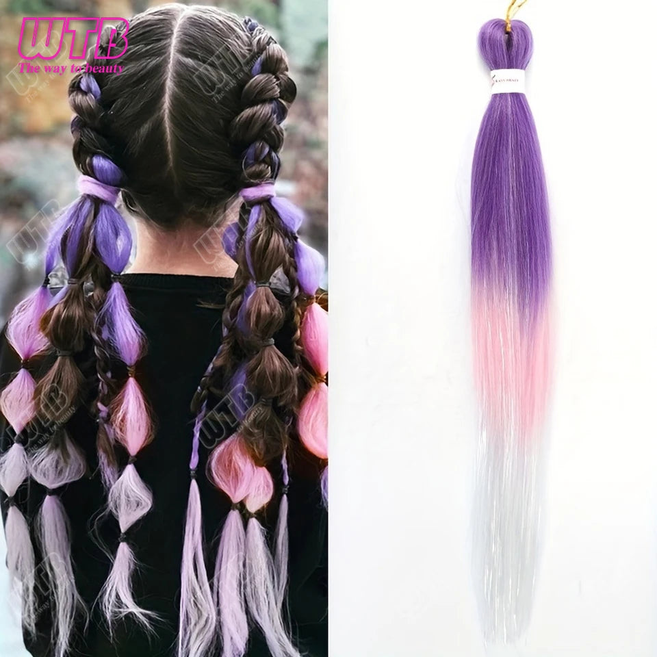 Postiche synthétique ombré arc-en-ciel de 66 cm, couleurs mélangées, long et lisse, tresses jumbo au crochet pour femmes