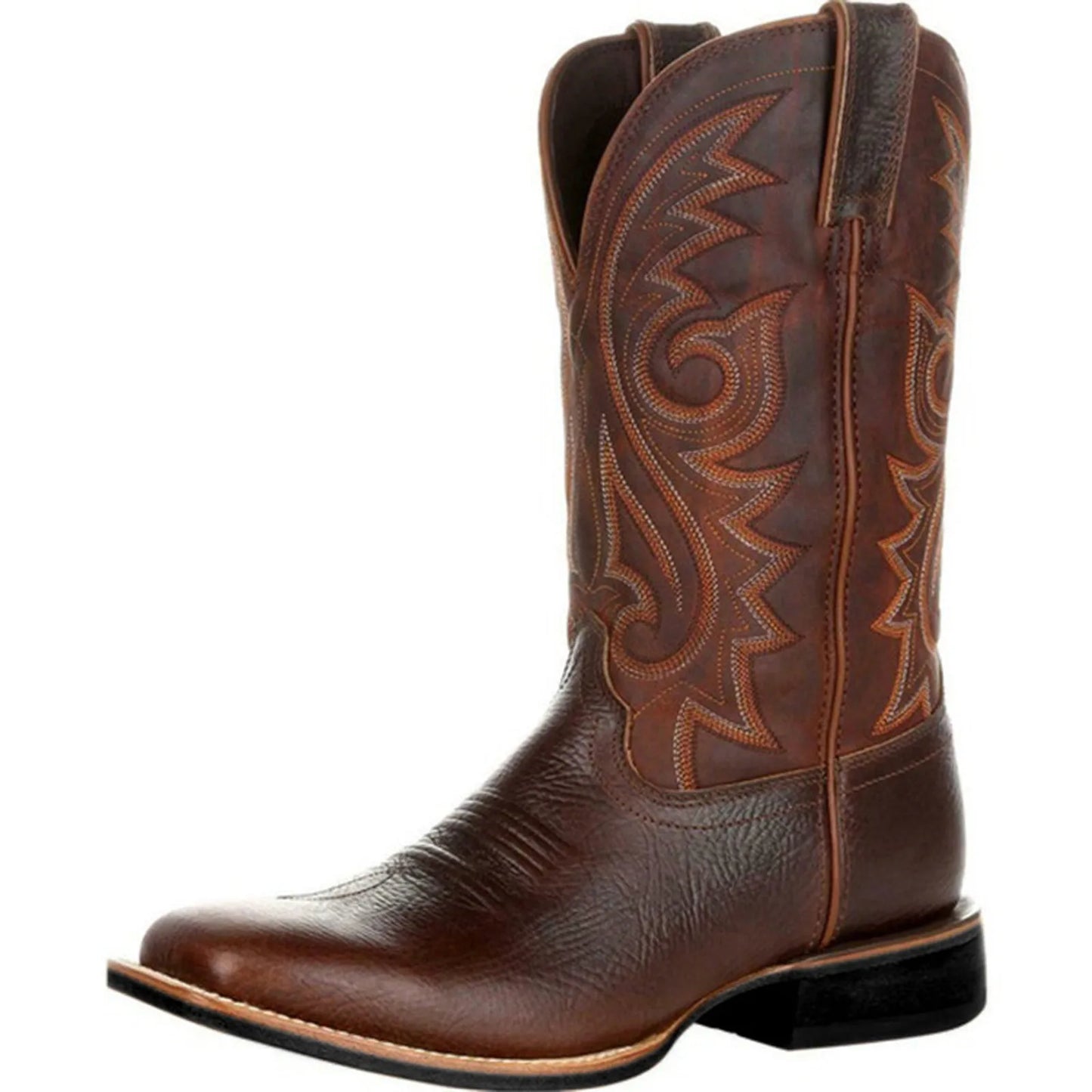Men'S Western Cowboy Boots Black Brown Pu Leather Boots Retro Men Rading Boots Man Embroidered Mid-Calf Motorcycle Boots Size 48