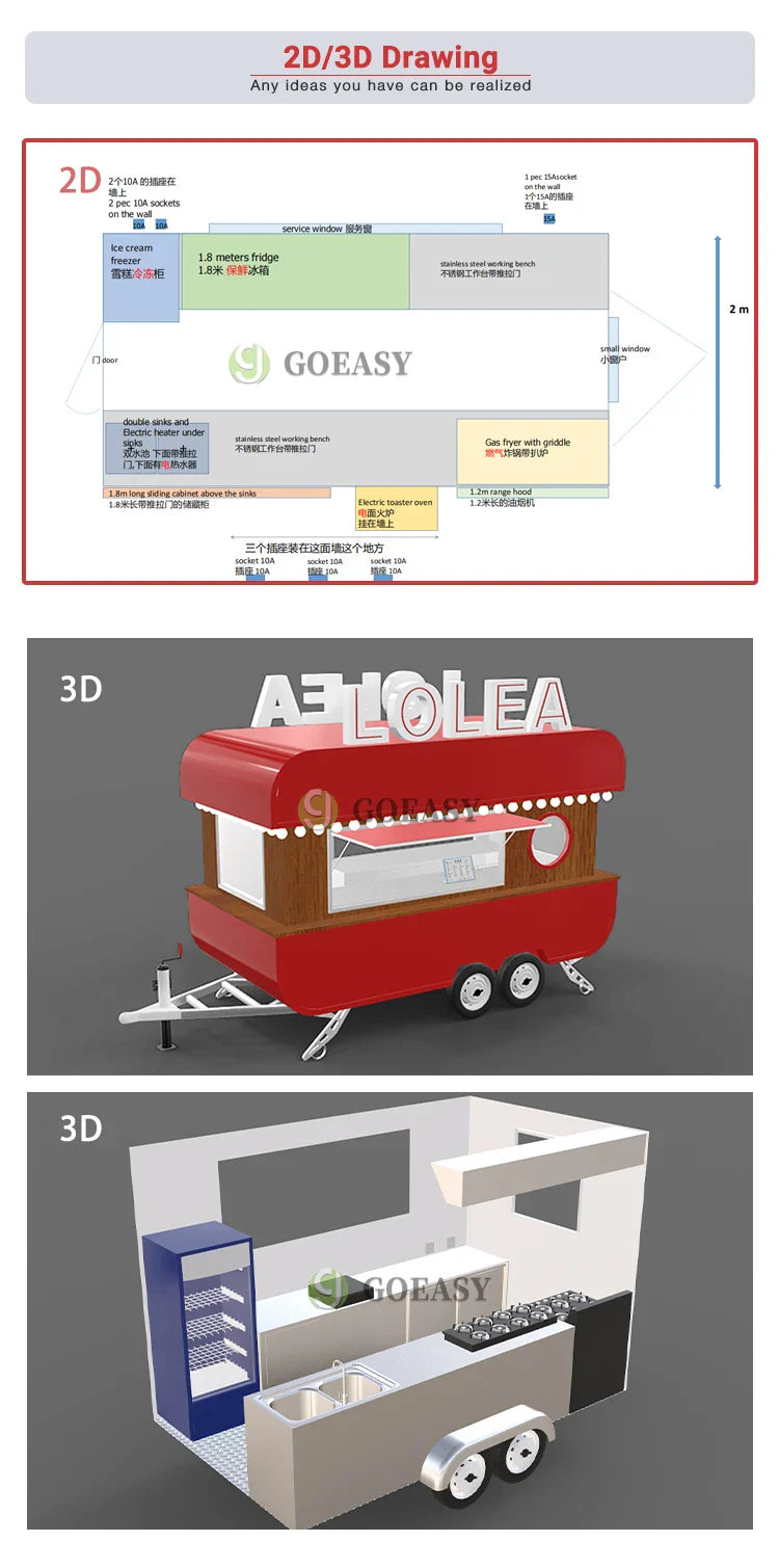 Modern Mobile Food Truck Pink Concession Trailer Ice Cream Cart Stainless Kitchen Hot Dog Pizza Van Juice Snack Bar