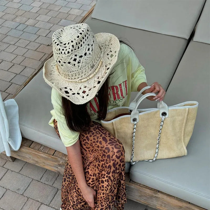 Cowboy Hat Woman Western Cowgirl Caps Women Cow Girl  Things Chapeau Femme Hats Accessories Vacation Compilation Straw Hat