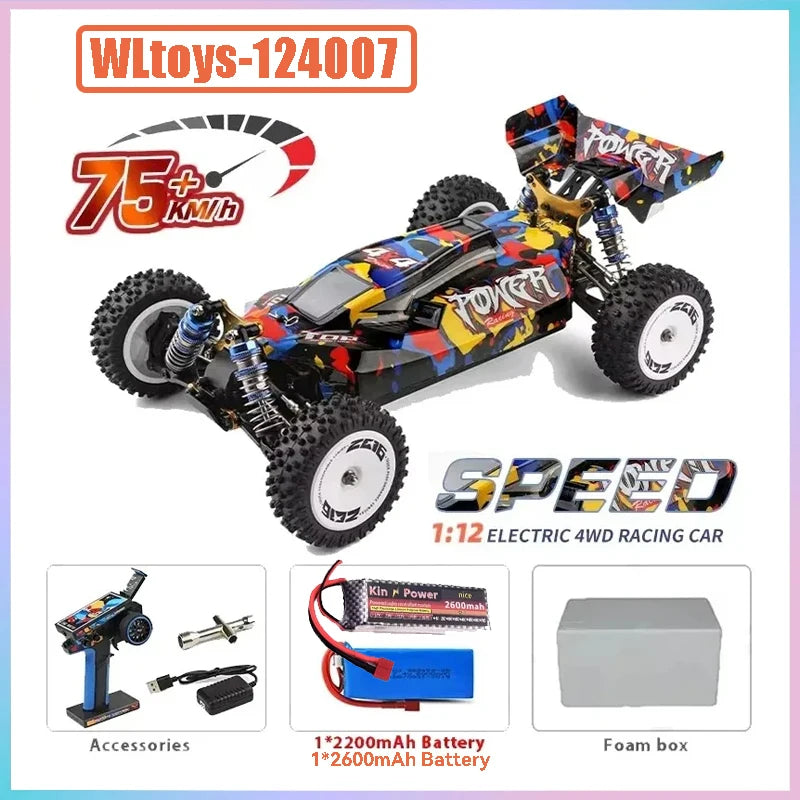 WLtoys 124016 124017 V8 75 km/h Voiture télécommandée électrique 4x4 sans balais haute vitesse tout-terrain Drift pour adultes