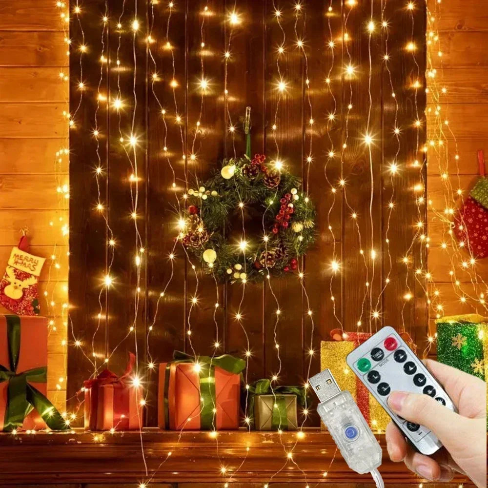 USB LED rideau chaîne lumières avec télécommande chambre vacances mariage anniversaire noël décor LED fée guirlande lampe
