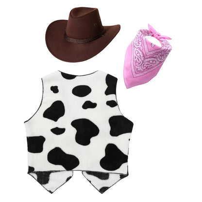 Costume de cow-boy et de cow-girl du Far West, déguisement d'Halloween, gilet sans manches à franges avec bandana et chapeau