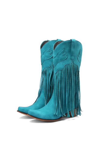 Nouvelles bottes de cowboy rétro ethniques pour femmes avec pompon à talon moyen, chaussures d'hiver pour femmes