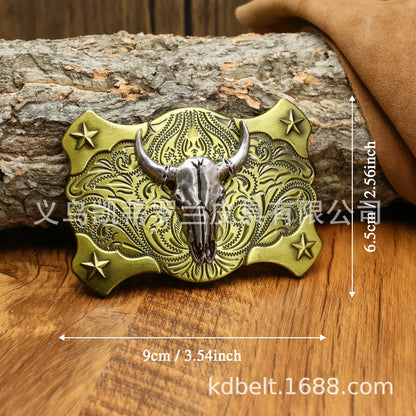 Ceinture ajustable en cuir style cowboy western, style punk, estampage en alliage, boucle de ceinture rétro américaine pour homme, accessoire de mode