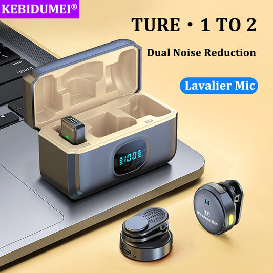 Microphone Lavalier 2.4GHz, sans fil, à aspiration magnétique, avec étui de chargement, pour enregistrement vidéo, Plug and Play