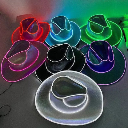 Glowing Light Bar Cap Wireless Disco Luminous Led Flashing Neon Western Cowboy Hat Bachelorette Party Supplies Bride Cowgirl Hat