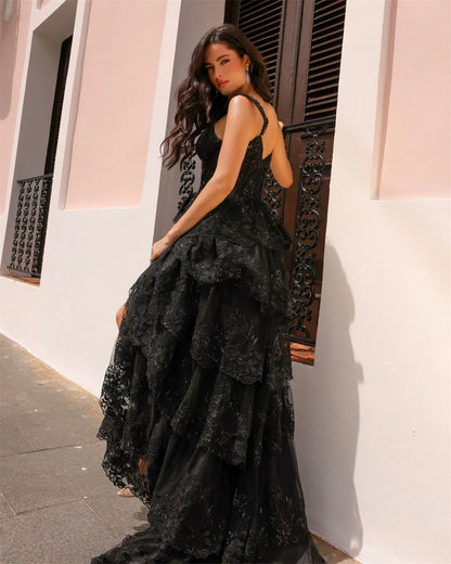 Contessa Dubai Appliques florales à volants robes de bal épaules dénudées personnalisé balayage Train robes de soirée