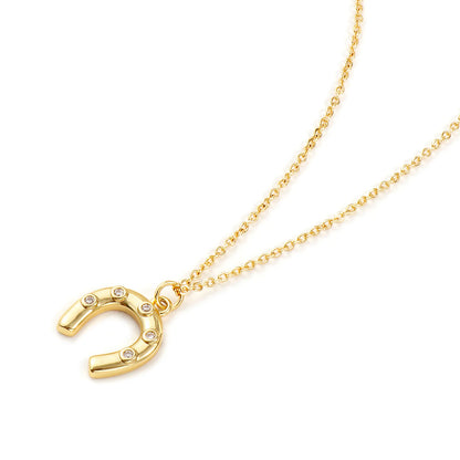 1 Piece Stylish West Cowboy 18K Real Gold Plated Brass Link Cable Chain Luck Horseshoe Pendant Charm Necklace For Women Gift