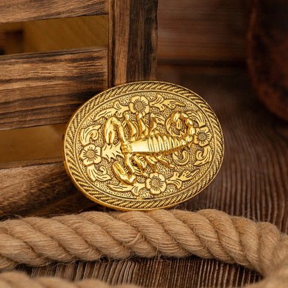 One golden oval threaded lace animal accessory clasp, a unique and versatile western men's novel belt buckle