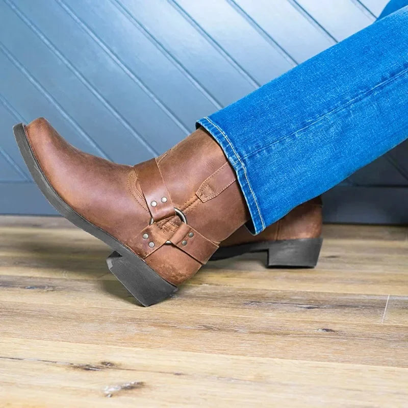 Bottes de cowboy rétro pour hommes, bottes western mi-mollet, bottes en cuir mixtes, chaussures à enfiler pour hommes, bottines d'hiver Knight