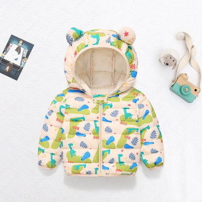 1-6T Winter Baby Girls Boy Clothes Coats Down Cotton Cartoon Hooded Children's Jackets Casual Snowsuit Overalls Toddler Costume