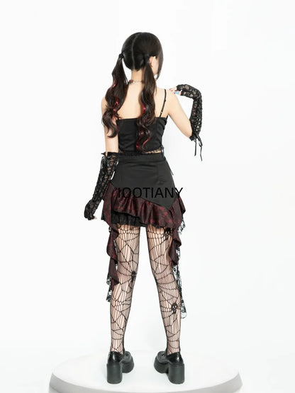 Déguisement de danse sexy pour fille, haut à bretelles croisées noires, jupe irrégulière, ourlet, costume de sœur, nouveauté 2025